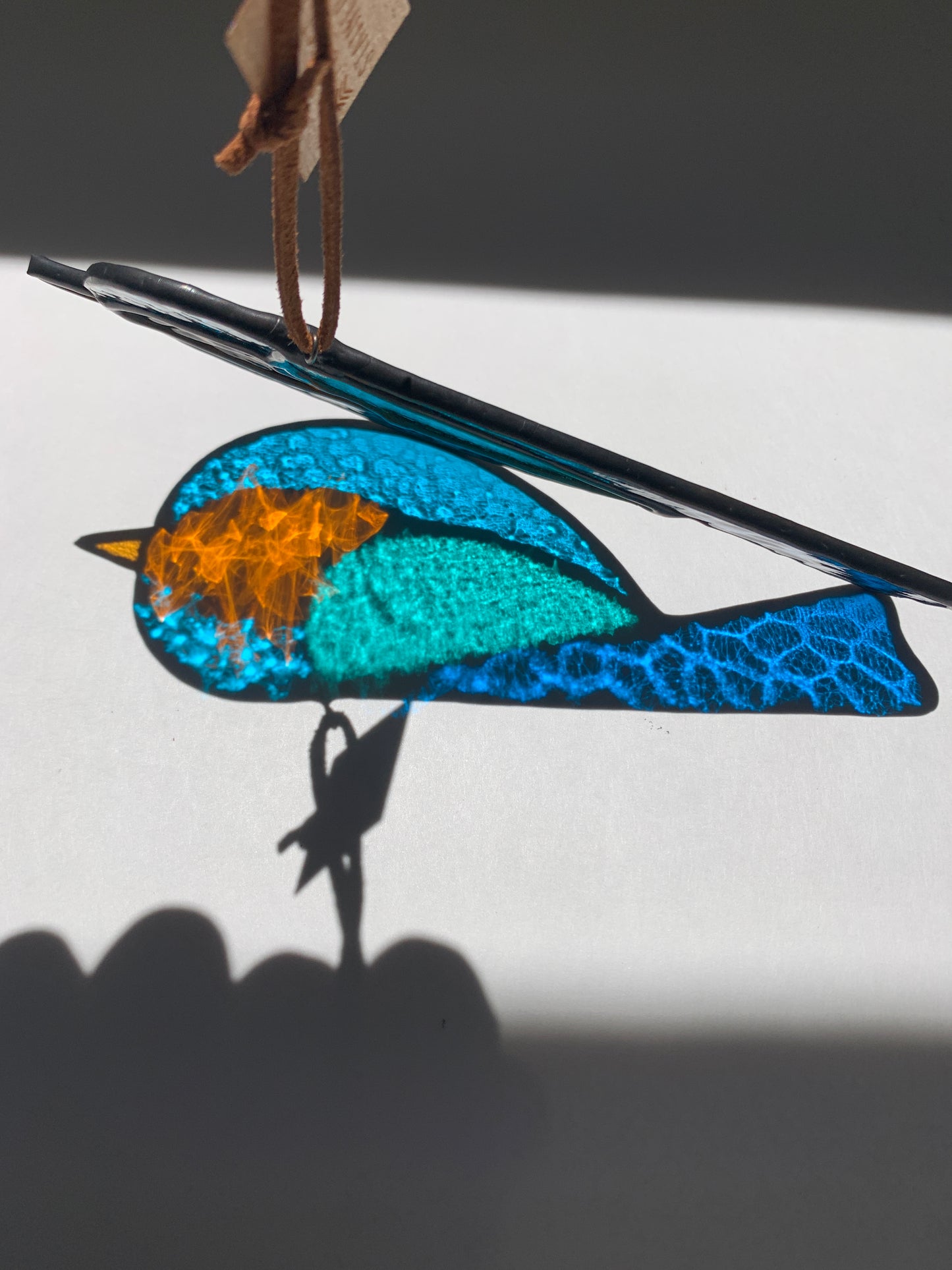 Colorful Bird Friend • Blue, Teal, Amber Orange