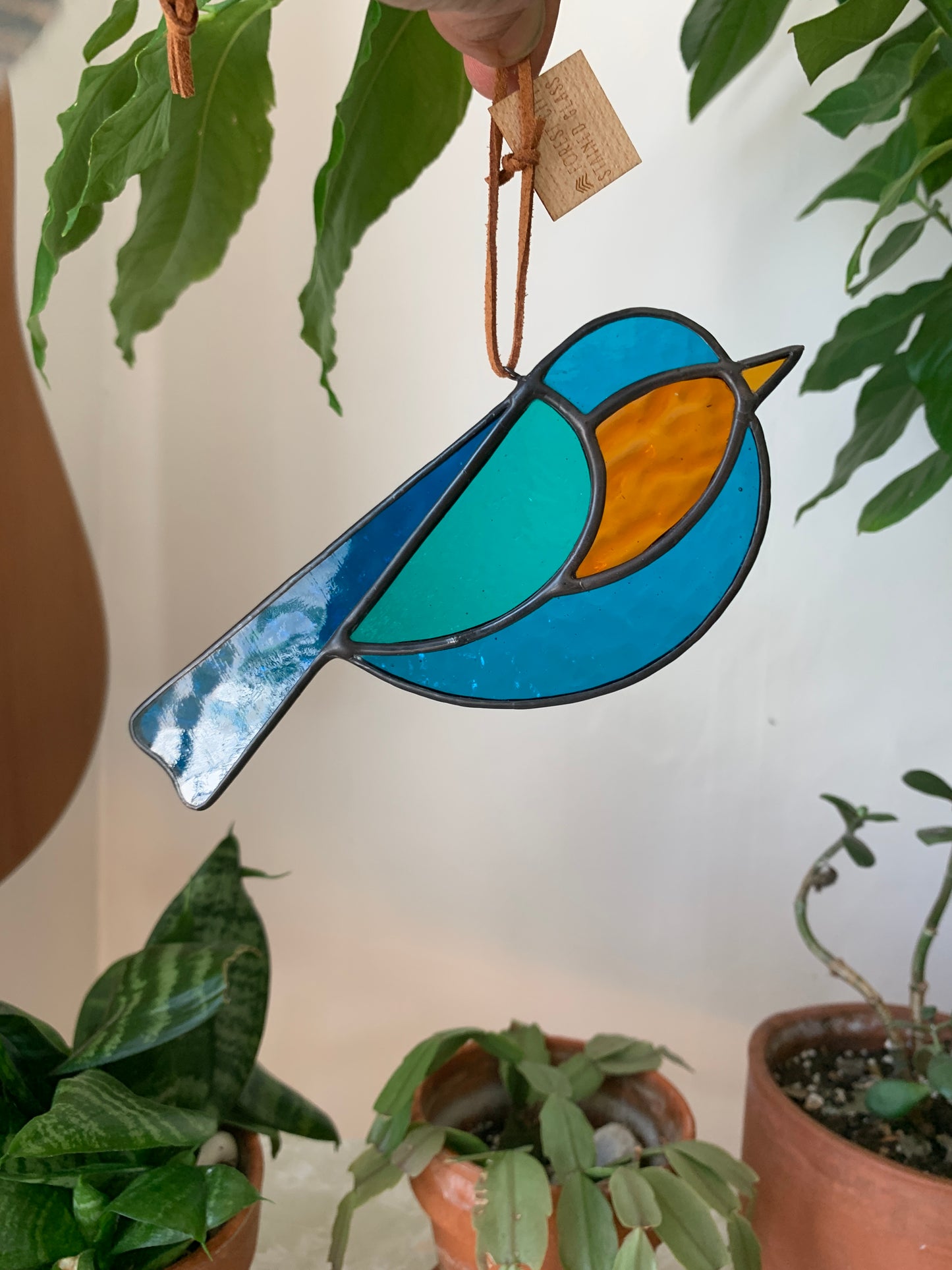 Colorful Bird Friend • Blue, Teal, Amber Orange