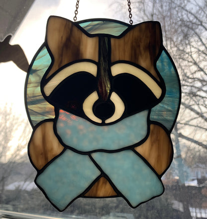 Woodland Raccoon in Sky Blue Scarf