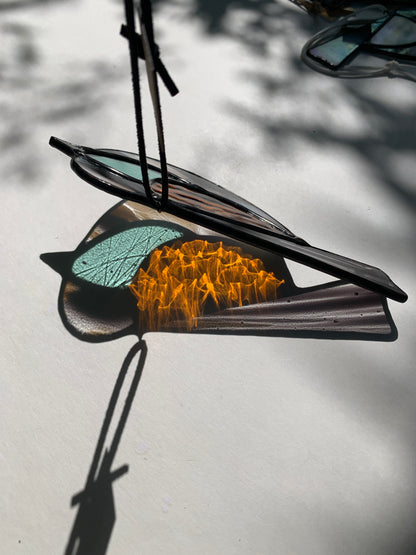 Colorful Bird Friend • Teal, Amber Orange, Black, White