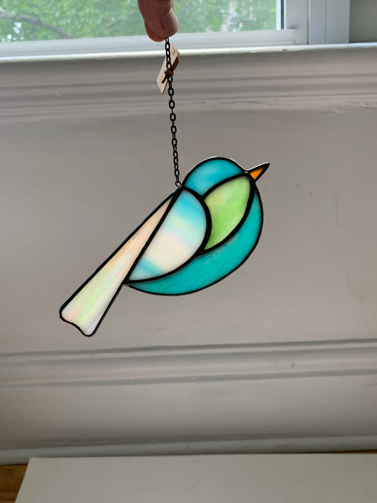 Colorful Bird Friend • Iridescent Blue + Grass Green