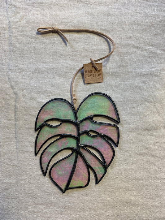 Monstera Leaf • Iridescent Textured Clear