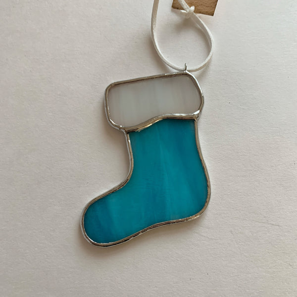 Stocking Ornament • Iridescent Turquoise/White