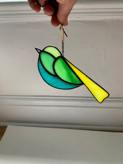Colorful Bird Friend • Iridescent Blue + Green + Yellow