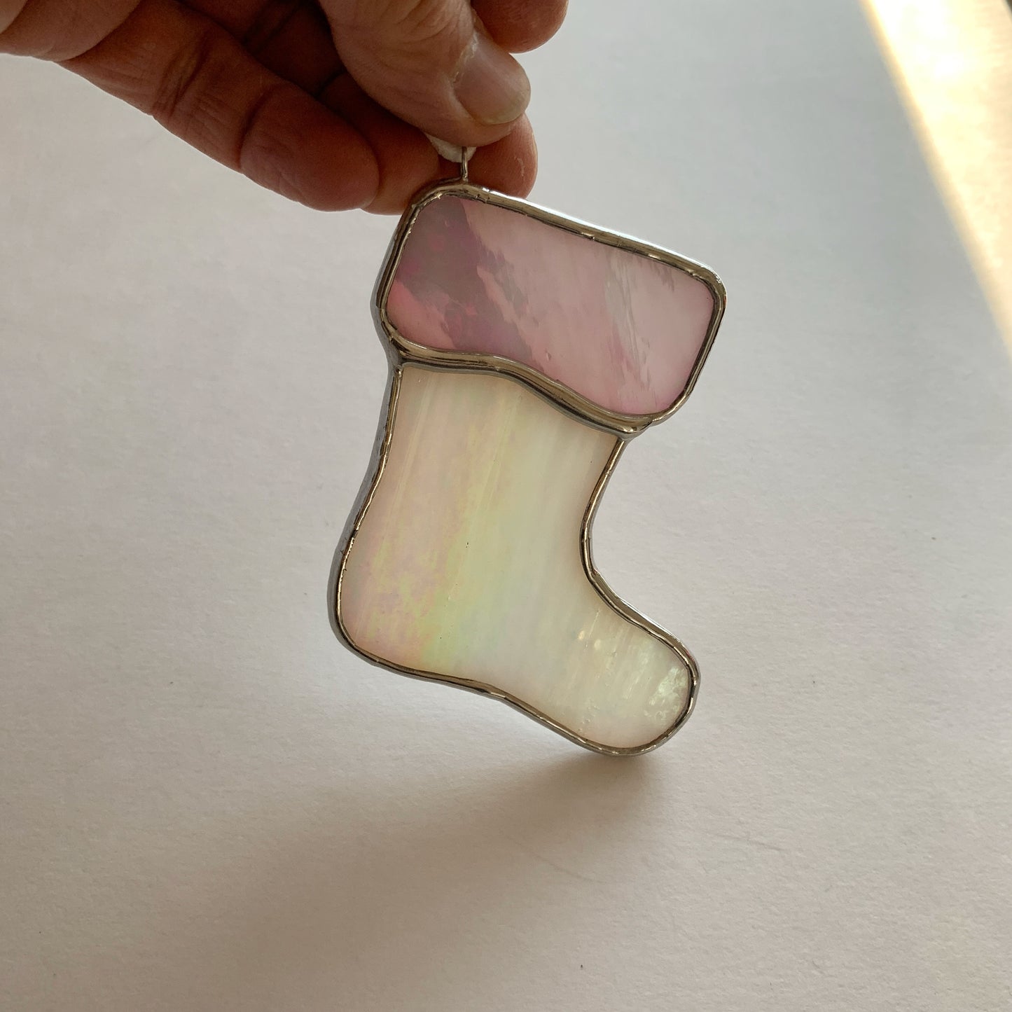 Stocking Ornament • Iridescent Cream/Pink