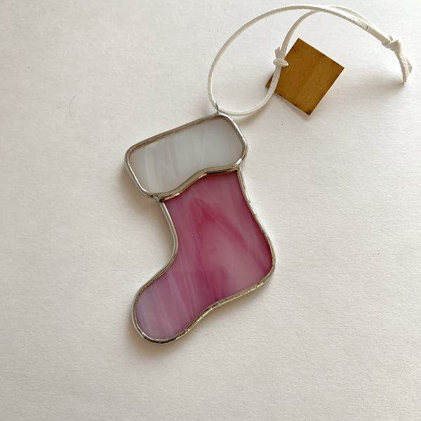 Stocking Ornament • Iridescent Pink/White