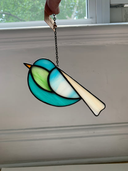 Colorful Bird Friend • Iridescent Blue + Grass Green
