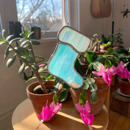 Stocking Ornament • Iridescent Turquoise/White