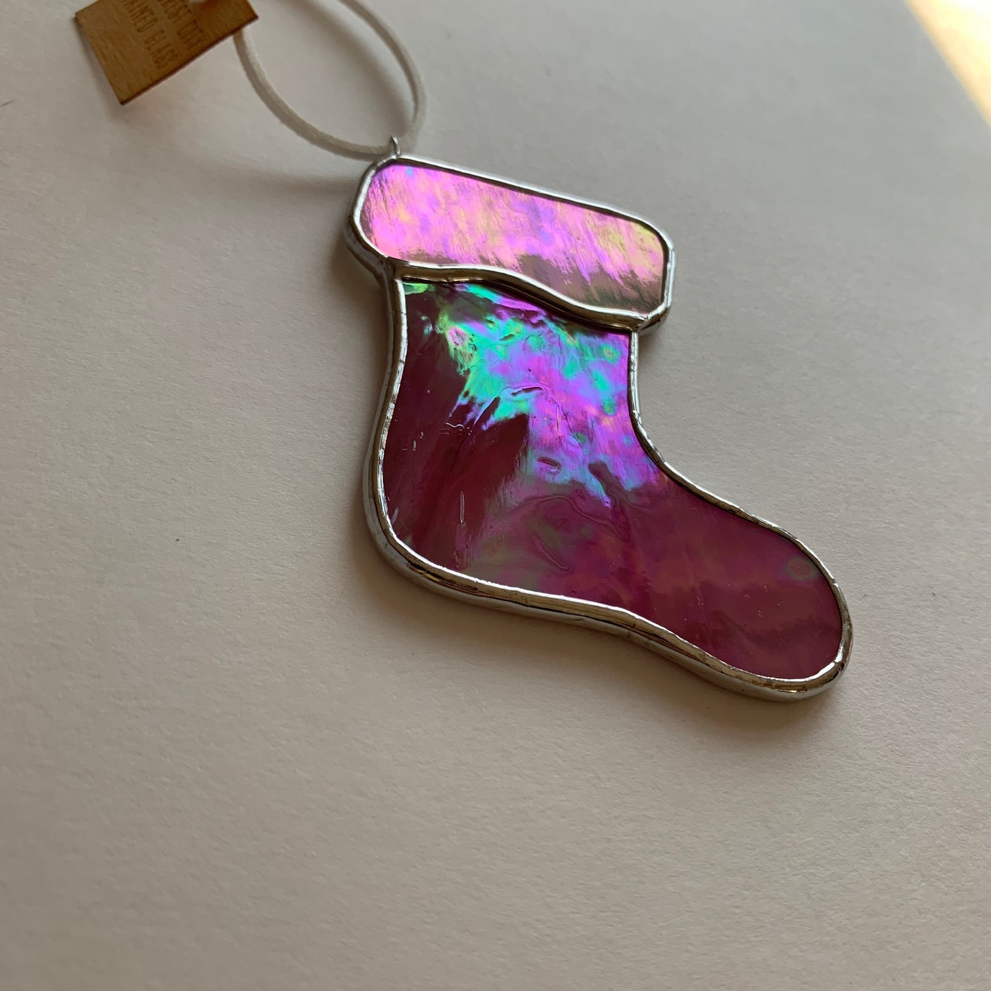 Stocking Ornament • Iridescent Pink/White