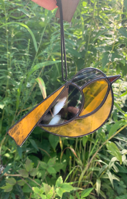 Colorful Bird Friend •Amber Orange, Mustard, Black, White