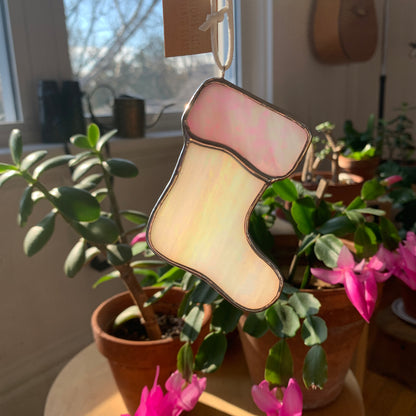 Stocking Ornament • Iridescent Cream/Pink