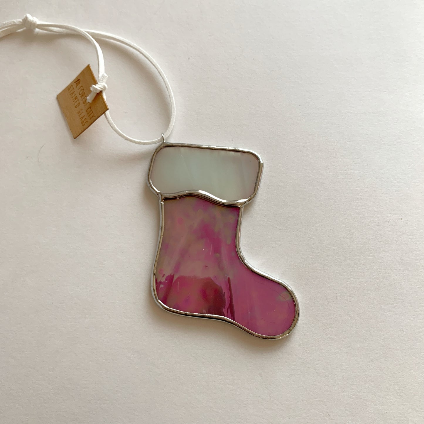 Stocking Ornament • Iridescent Pink/White