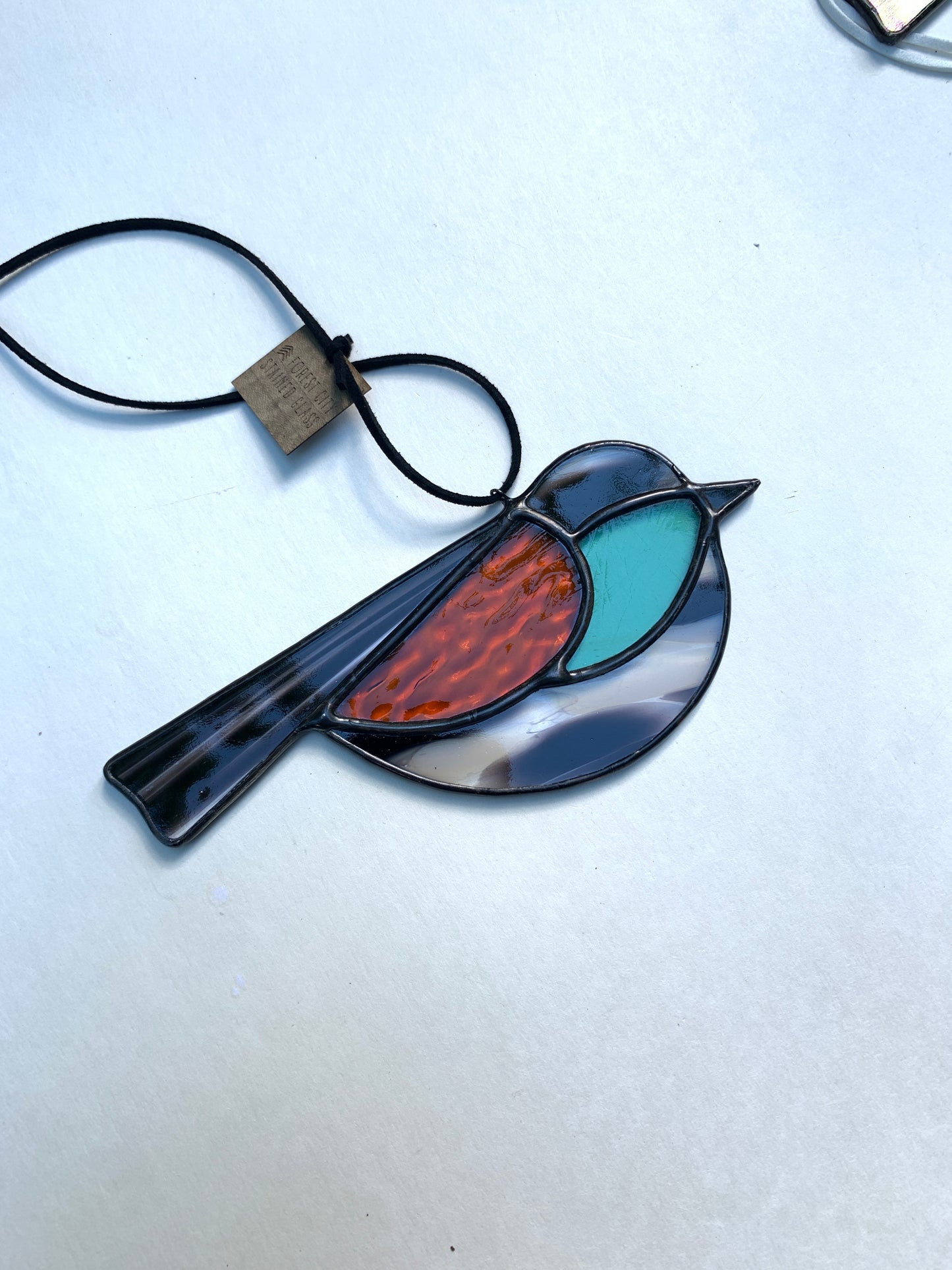 Colorful Bird Friend • Teal, Amber Orange, Black, White