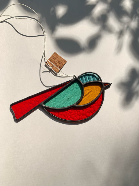 Colorful Bird Friend • Red, Teal, Yellow, Steel