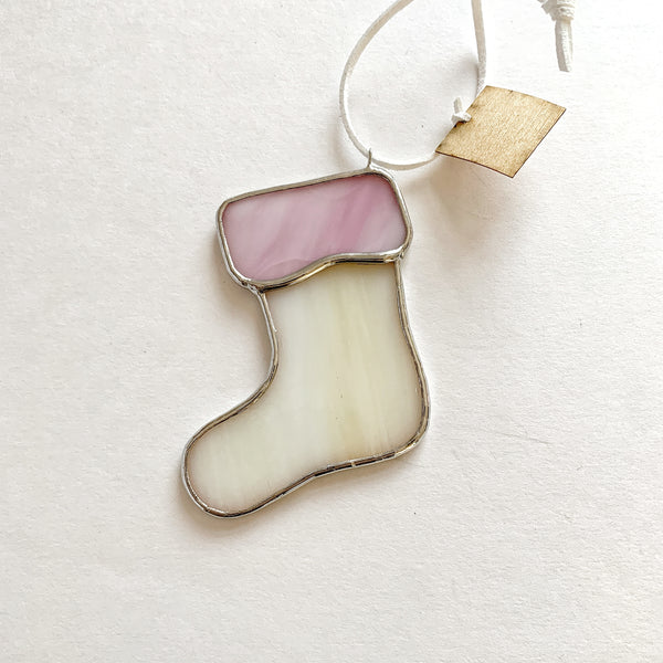 Stocking Ornament • Iridescent Cream/Pink