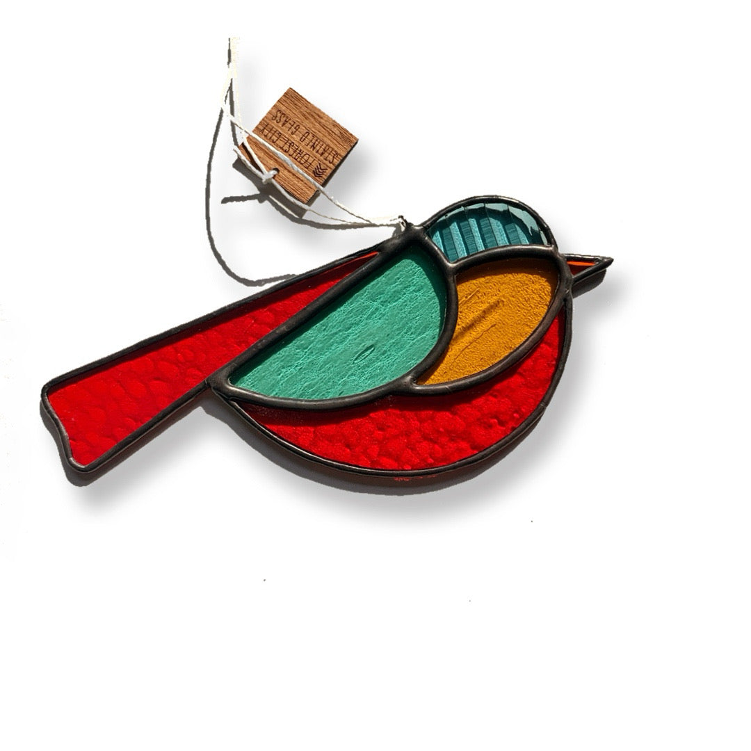 Colorful Bird Friend • Red, Teal, Yellow, Steel