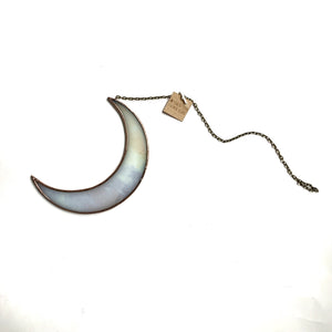 Crescent Moon • Iridescent Pearly White (Copper Patina Finish)