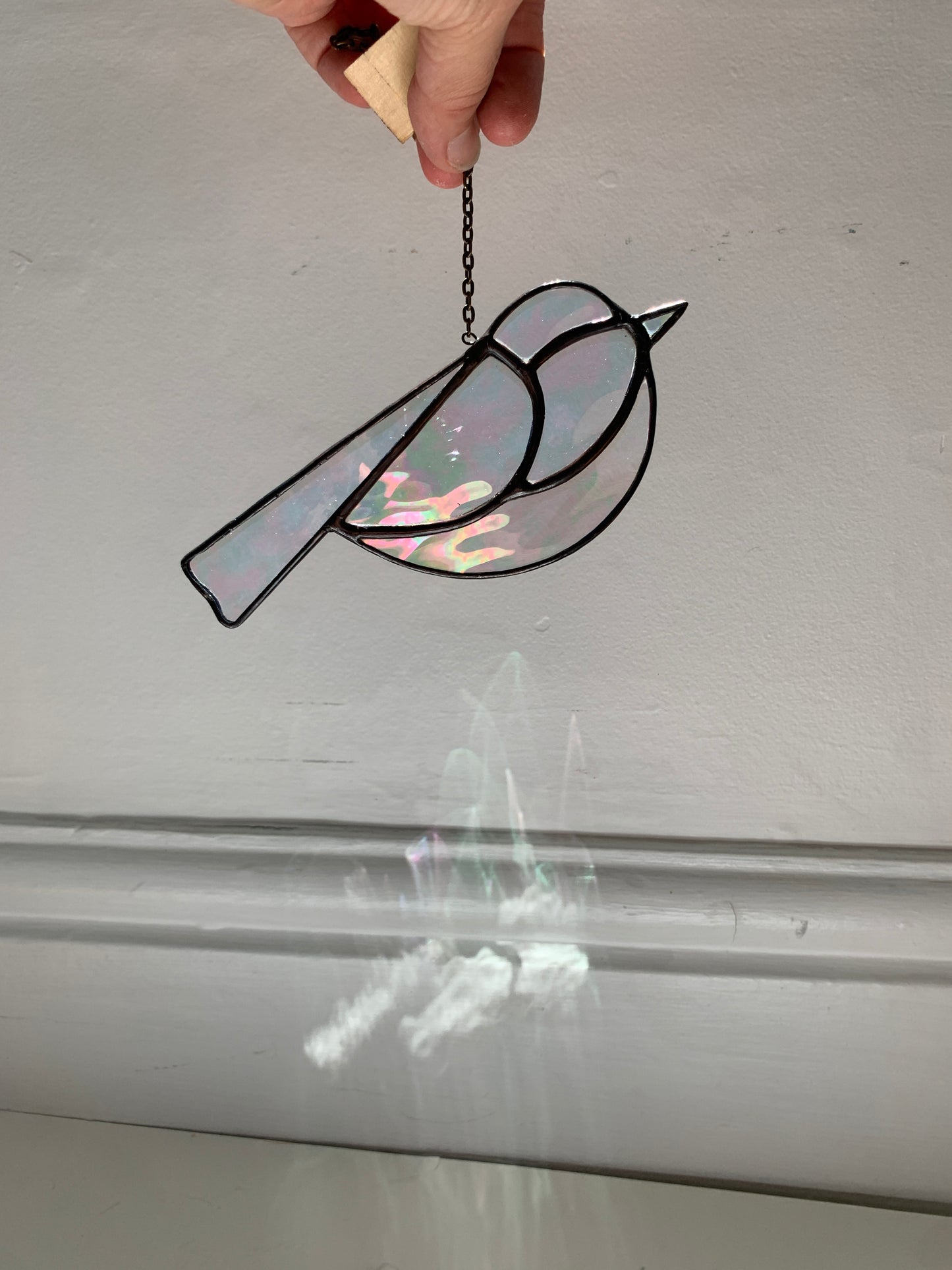 Colorful Bird Friend • Iridescent Clear Waterglass