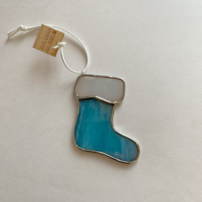 Stocking Ornament • Iridescent Turquoise/White