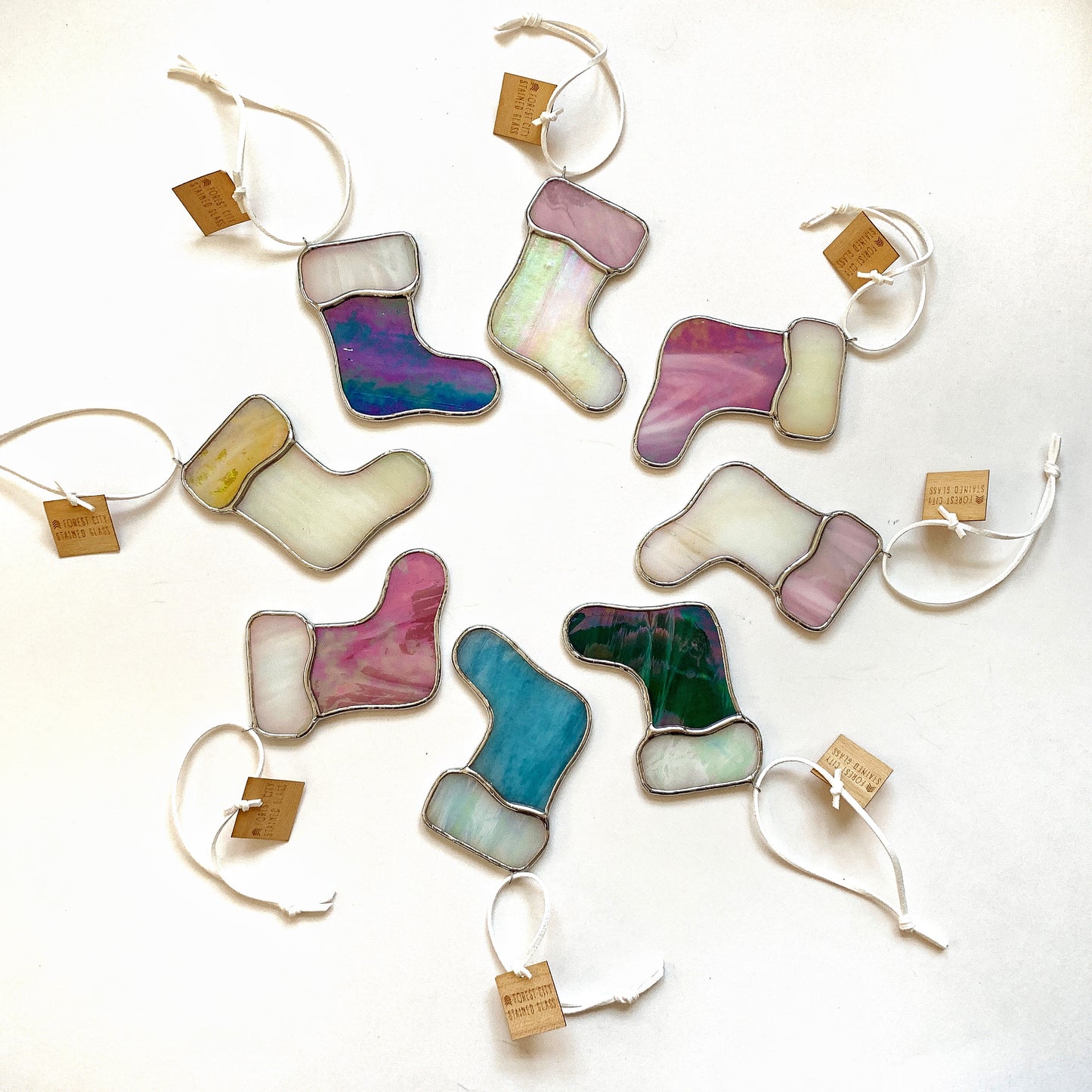 Stocking Ornament • Iridescent Turquoise/White