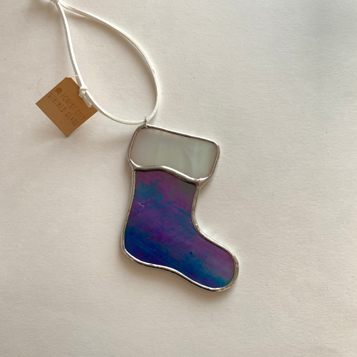 Stocking Ornament • Iridescent Royal Blue/Wispy White