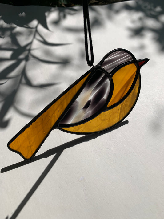 Colorful Bird Friend •Amber Orange, Mustard, Black, White