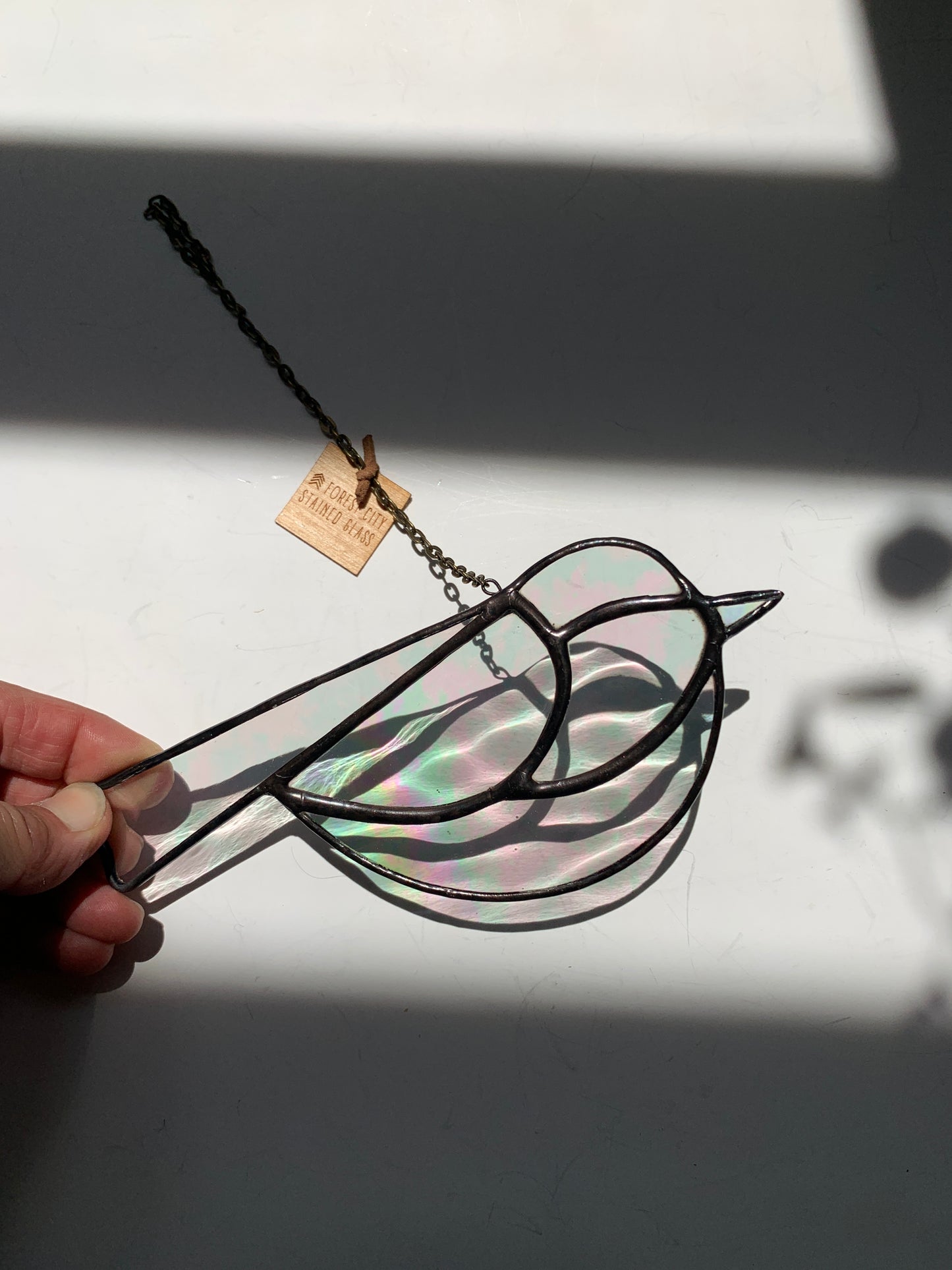 Colorful Bird Friend • Iridescent Clear Waterglass