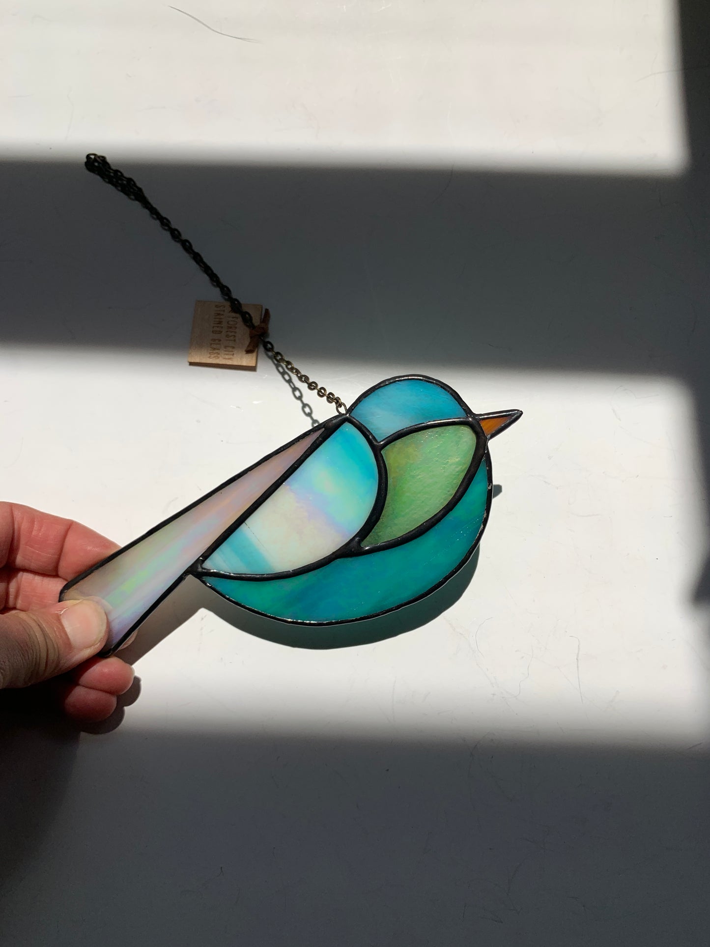 Colorful Bird Friend • Iridescent Blue + Grass Green