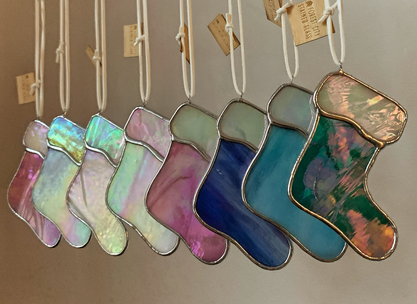 Stocking Ornament • Iridescent Turquoise/White