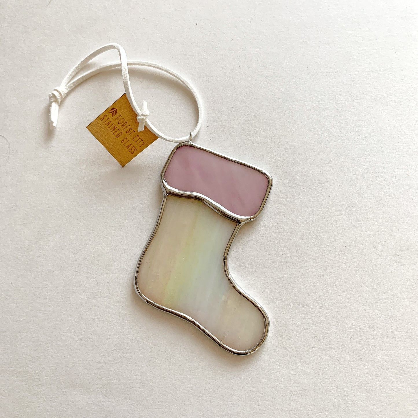 Stocking Ornament • Iridescent Cream/Pink