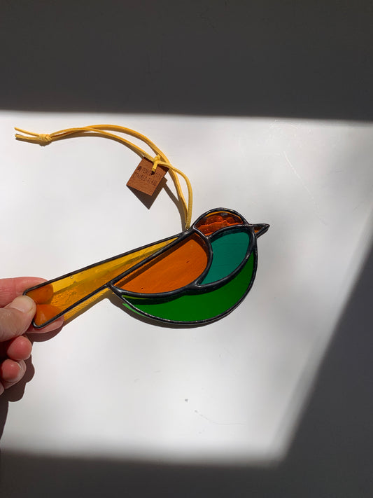 Colorful Bird Friend • Aqua, Amber Orange, Teal, Mustard