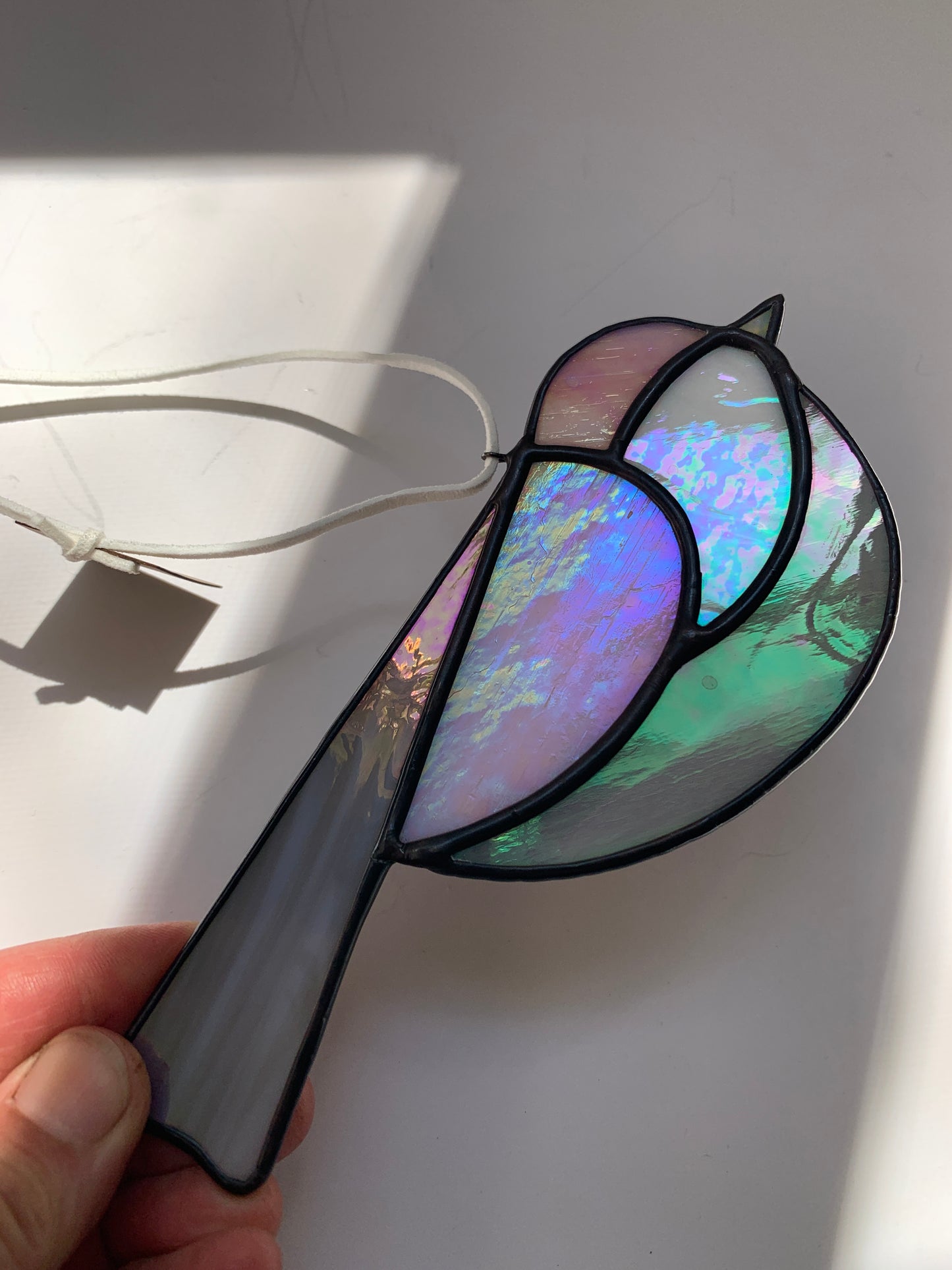 Colorful Bird Friend • Iridescent Grey, Pink, Pearl