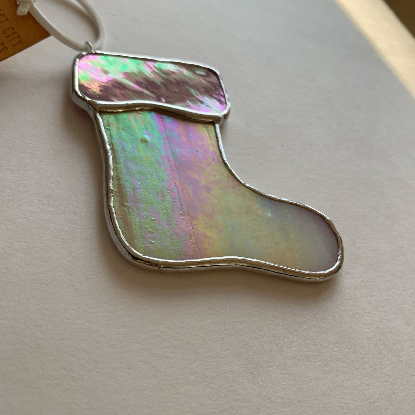 Stocking Ornament • Iridescent Cream/Pink