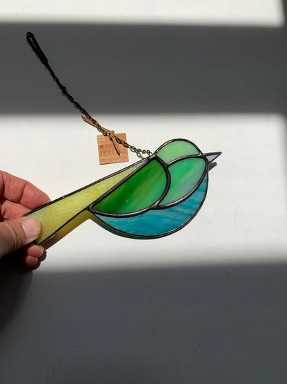 Colorful Bird Friend • Iridescent Blue + Green + Yellow