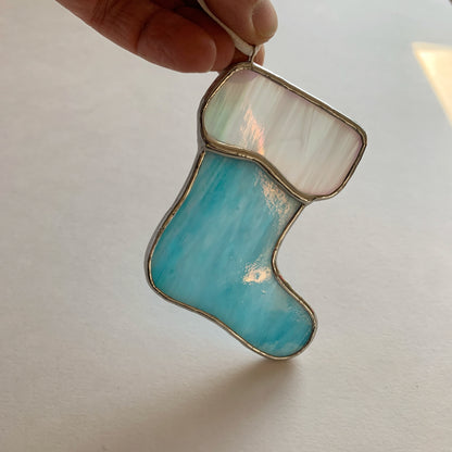 Stocking Ornament • Iridescent Turquoise/White