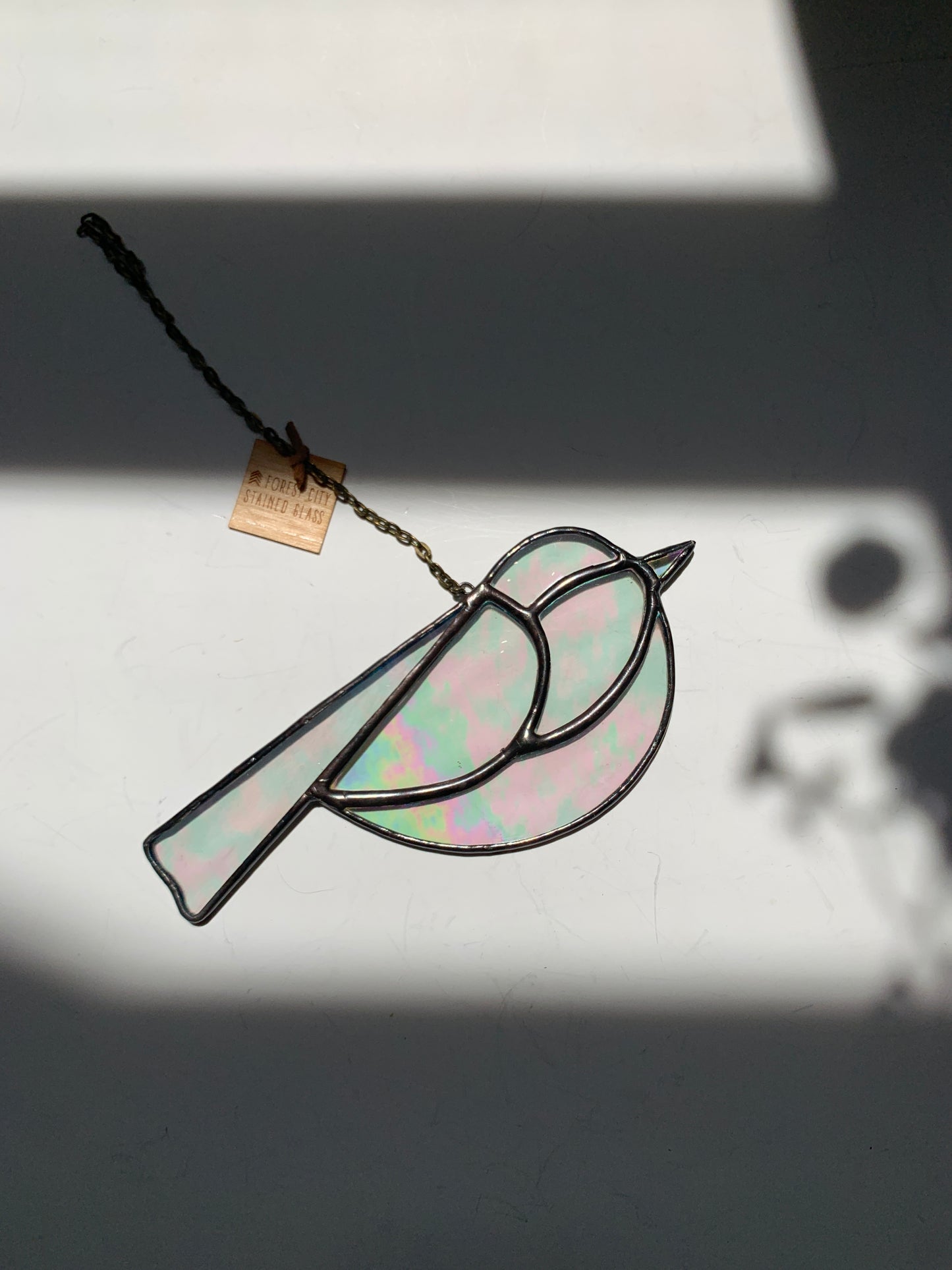 Colorful Bird Friend • Iridescent Clear Waterglass