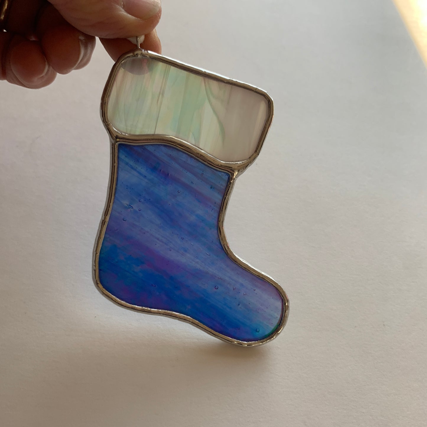 Stocking Ornament • Iridescent Royal Blue/Wispy White