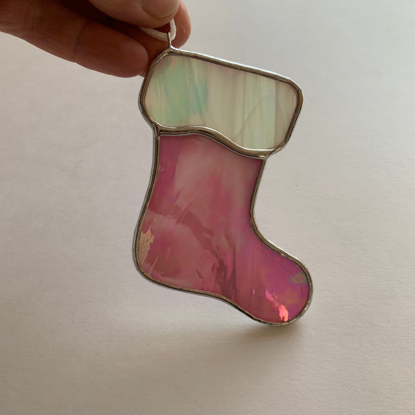 Stocking Ornament • Iridescent Pink/White