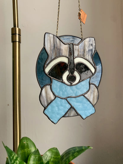 Woodland Raccoon in Sky Blue Scarf